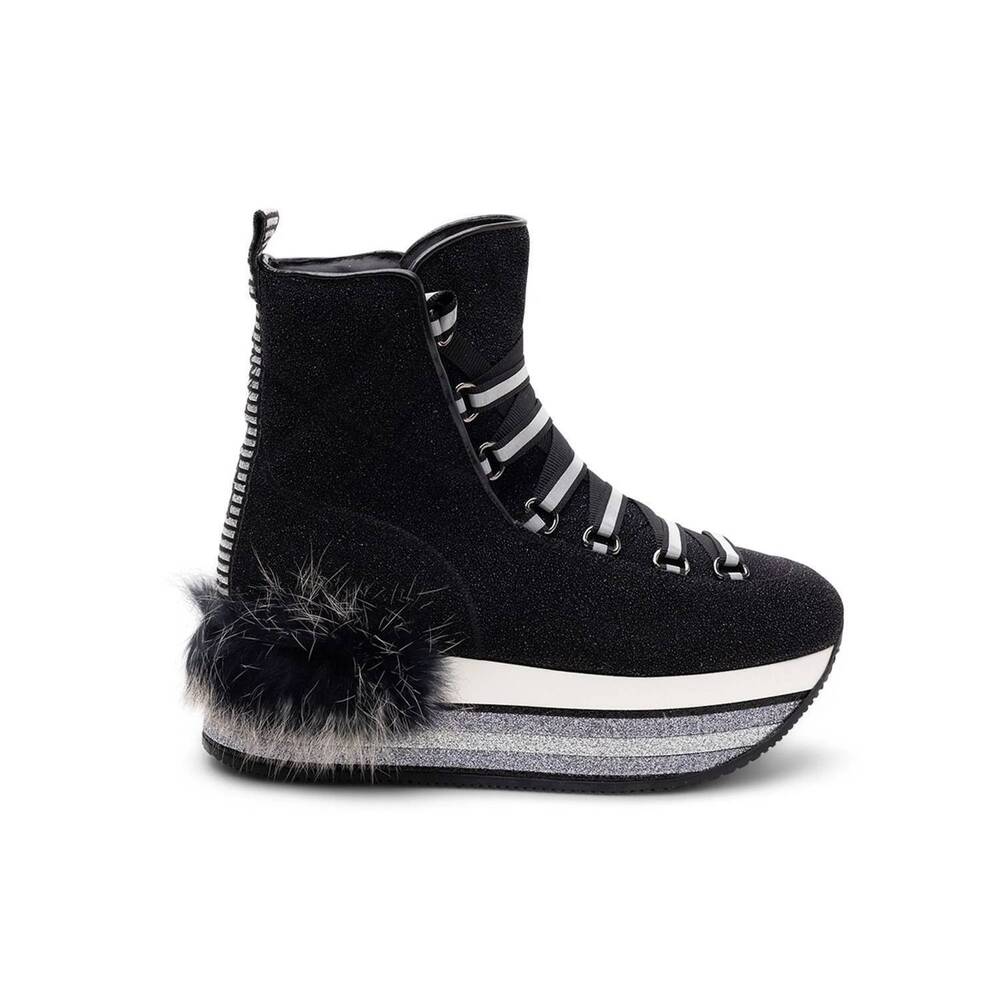 NEW HOGAN women's fur-trimmed platform boots in black